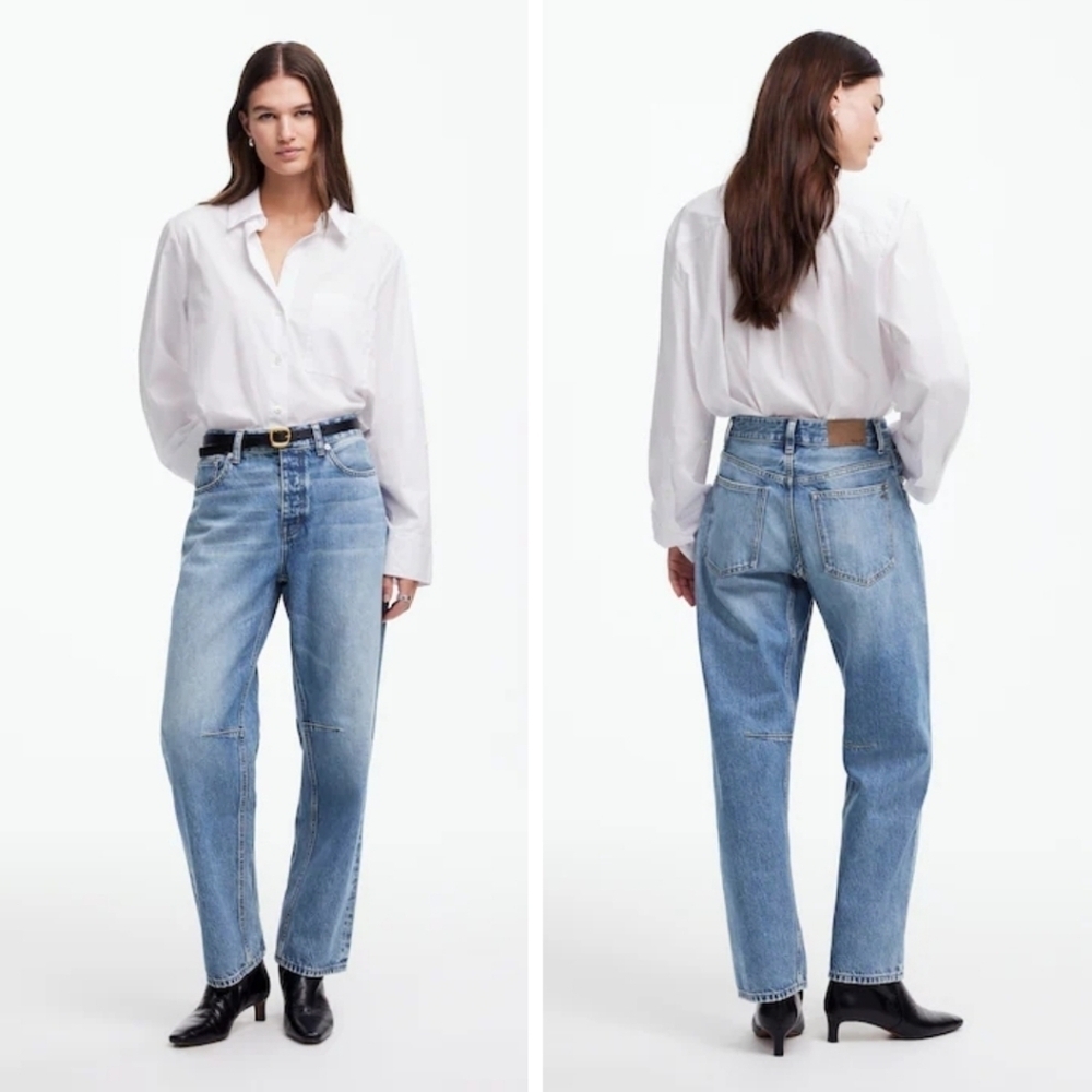 New! Madewell The Petite Darted Barrel Leg Jean in Dobbins Wash